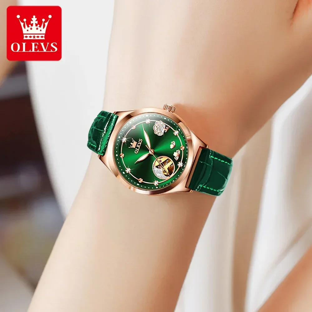 OLEVS Corium Strap Waterproof Women Wristwatch Hot Style Great Quality Fashion Automatic Mechanical Watches for Women Luminous