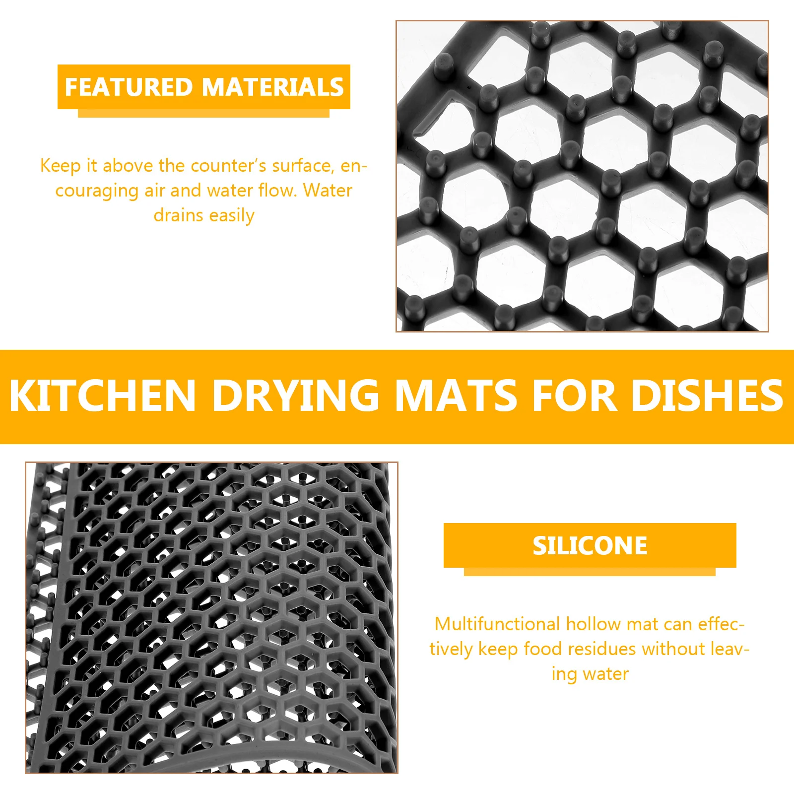 

Silicone Dish Drying For Kitchen Counter Heat Resistant Sink Protector Drainable Countertop Mat Multifunctional Hollow