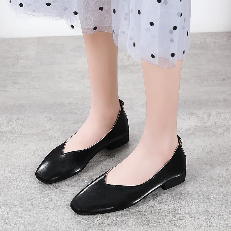 

Women Ladies Soft Leather Ballet Flats Foldable Roll-up Shoes Brief Square Toe Grandma Shoes Woman Street 2-ways Retro Moccasins