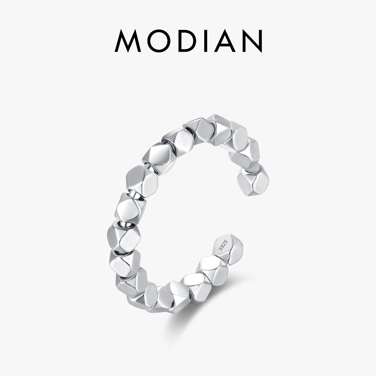 

MODIAN 925 Sterling Silver Simple Square Adjustable Finger Rings Geometric Block Ring For Women Platinum Plated Fine Jewelry