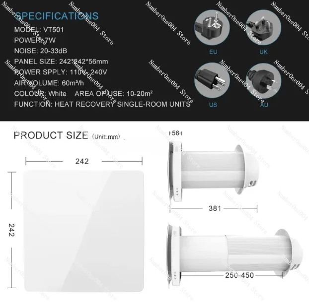 Ventilation system with air heat recovery Air reclaimer with ceramic heat exchanger room