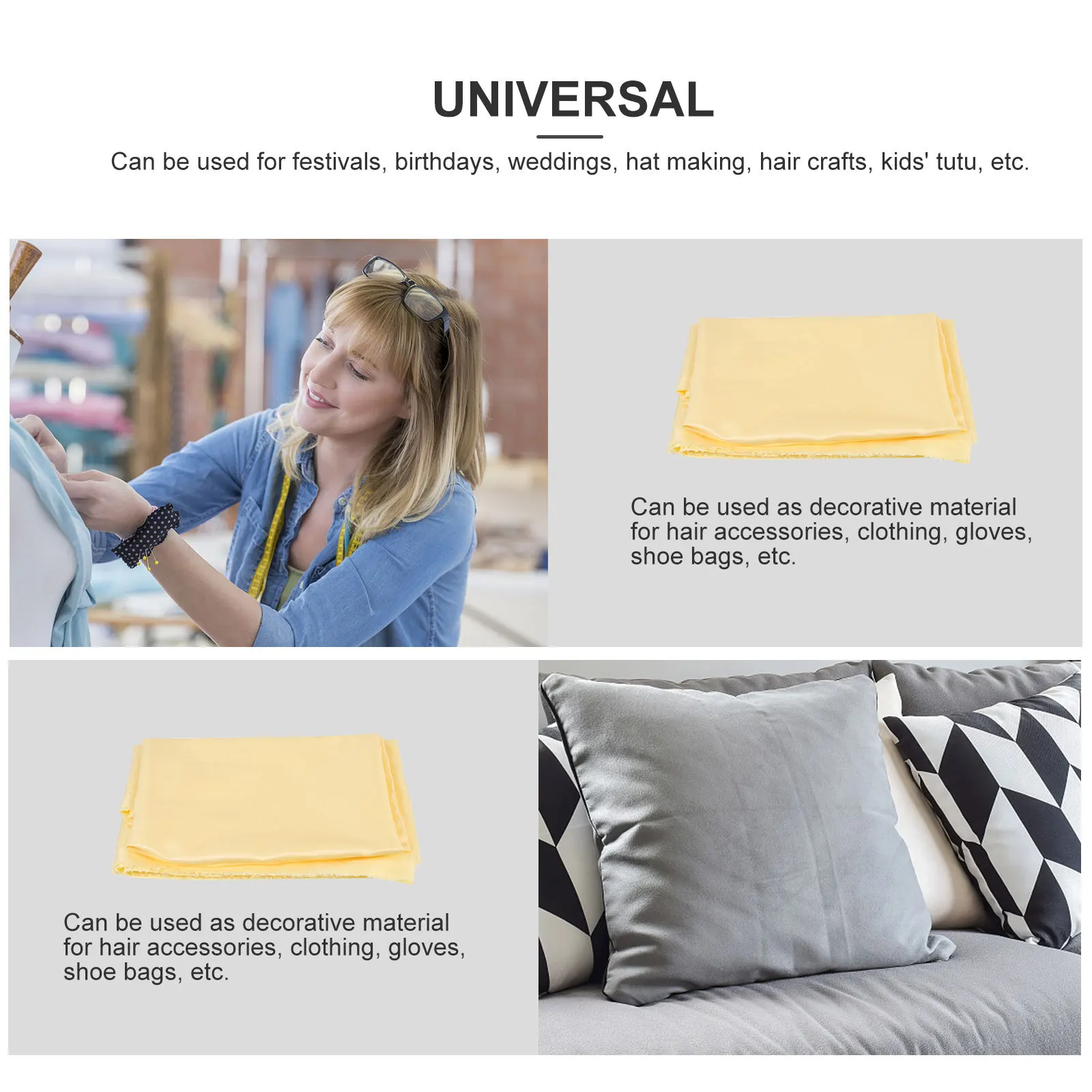 

Satin Dress Fabric Bright Color Decorative Clothing Fabric Romantic Cuttable Multifunctional DIY Sewing Accessory for Hair