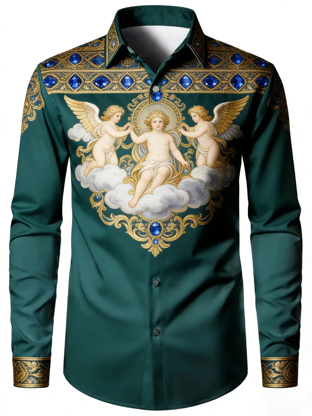 

Men's Retro Christmas Cross Angel Pattern 3D Printed White Shirt Hawaiian Beach Shirt Outdoor Party Long-sleeved Clothes for Men