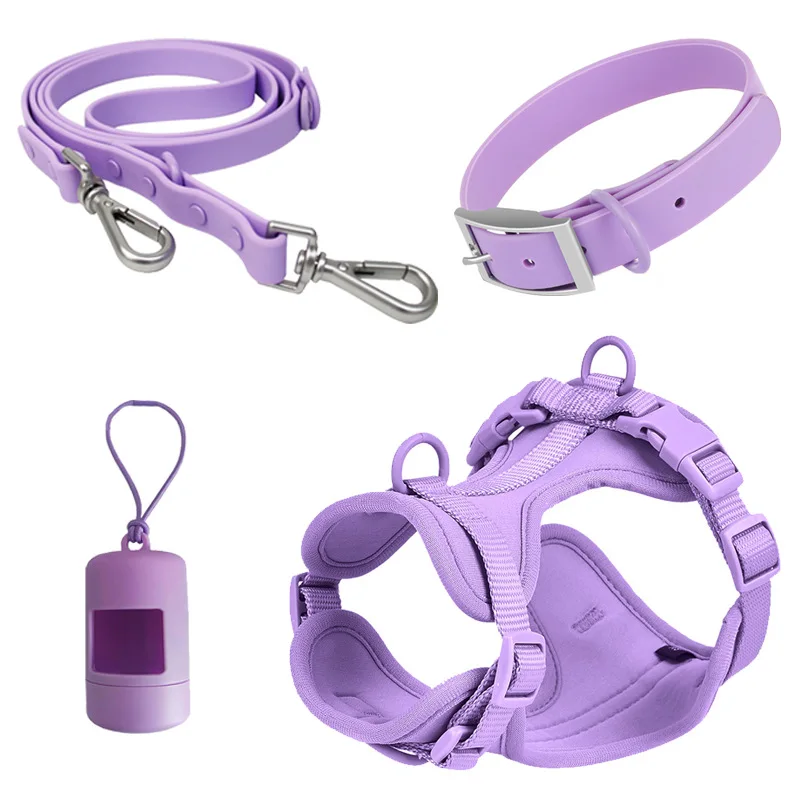 Dog 4-Pieces Sets Collar   Pet Leash   Garbage Distributor   Vest Type Adjustable Chest Strap For Medium And Large Dogs Harness