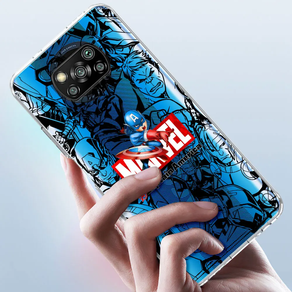 Marvel Ironman Spiderman Case for Xiaomi Poco M3 M5 X4 F4 F5 M4 M5s X3 NFC X5 X6 F1 F2 Pro F3 GT TPU Transparent Phone Cover