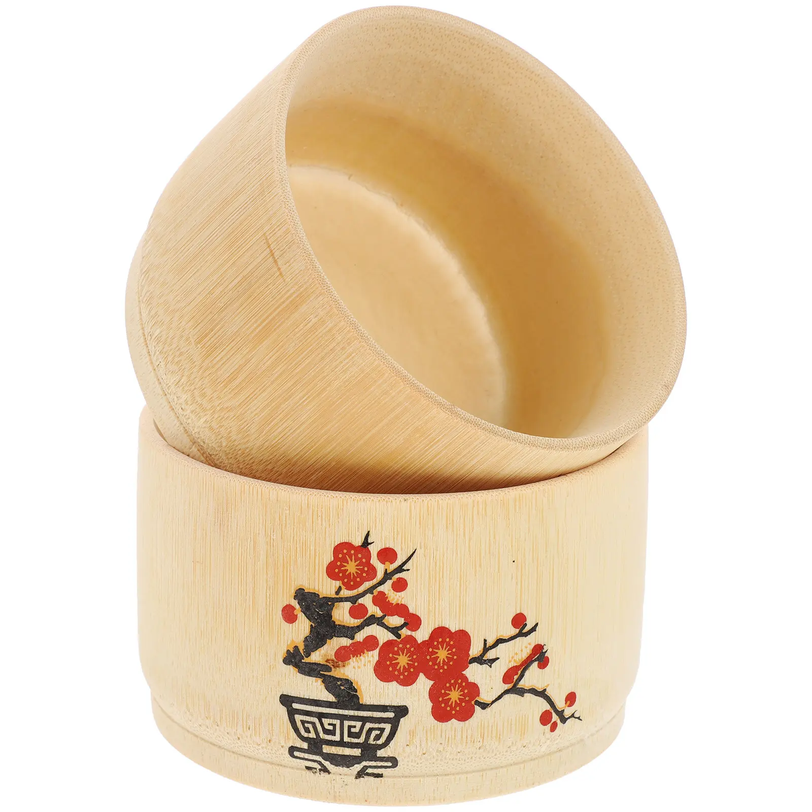 

2Pcs Bamboo Kids Eating Bowl Smooth Edge Baby Dinnerware Set Wear Resistant Deep Soup Noodle Bowl Salad Container