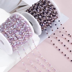 1Meter Purple Crystal Stone Beads Stainless Steel Chain for Necklace Bracelet DIY Jewelry Making Supplies