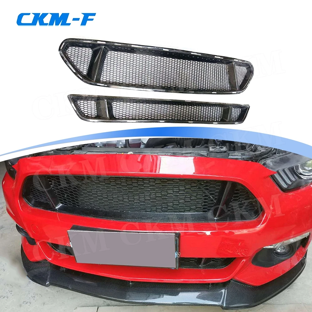 

Carbon Fiber Car Front Bumper Mesh Grille Grills For Ford Mustang 2015 - 2017 Front Bumper Racing Grills Body Kits Accessories