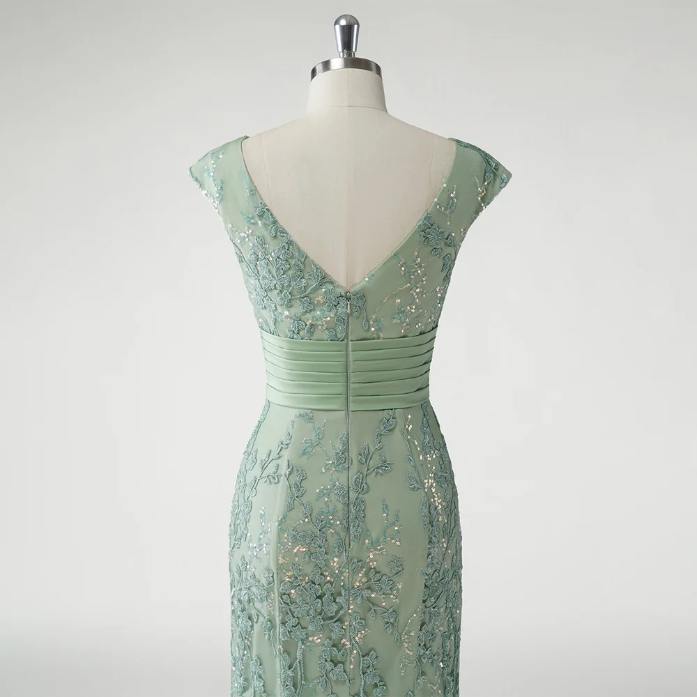 Vestidos de fiesta de color verde salvia personalizados, vestidos de noche de sirena con cuello en V, sin mangas, sin espalda, Apliques de encaje, vestido de fiesta Formal