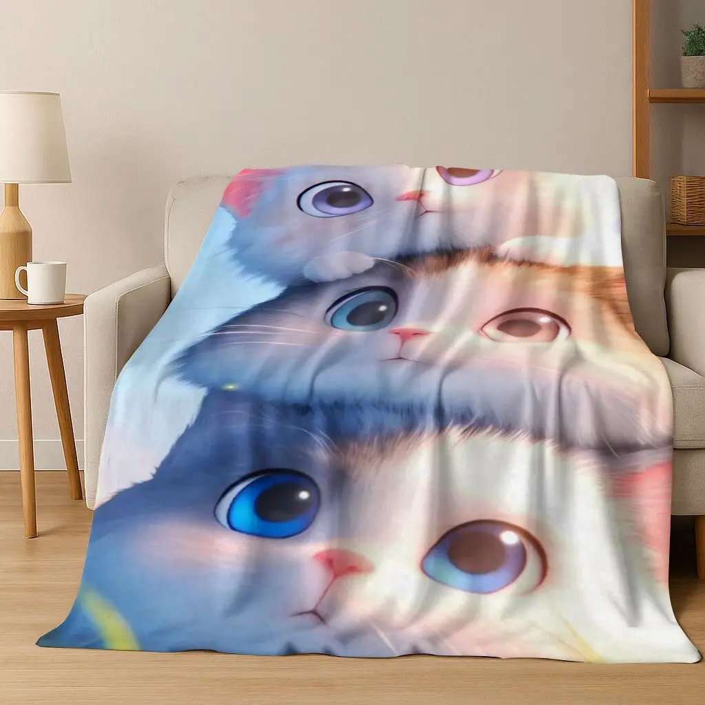 

2026 New Cute Cat Kitten Meow Cartoon Flannel Blanket,Cozy Soft Throw Blanket for Home Bedroom Bed Sofa Picnic Cover Kids Gift
