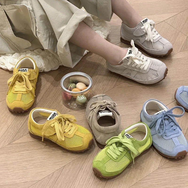 

Autumn Children Boys Girls Genuine Leather Vintage Lace Up Breathable Training Shoes Kids Toddler Lightweight Sports Aggan Shoes