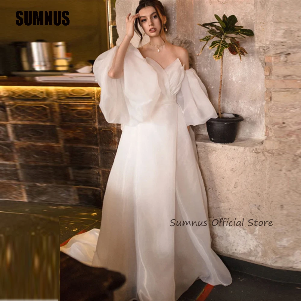 

SUMNUS Simple Wedding Dresses Princess Detachable Puff Sleeves Bride Dress Sweetheart Floor Length Prom Gowns Vestido De Noiva