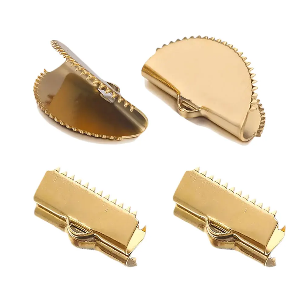 10~20pcs Stainless Steel Gold Plated Ribbon Leather Bay Buckle Satin Ribbon Cord Connector for DIY Jewelry Making Supplies Bulk