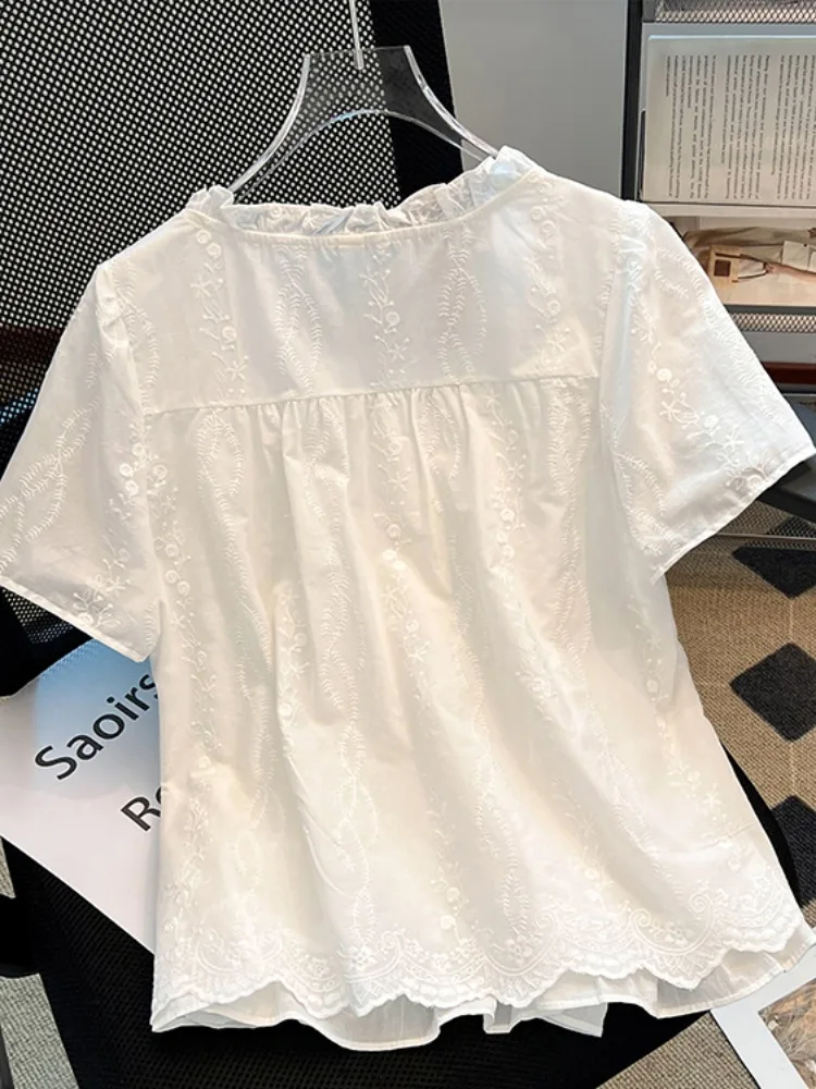 Ele ort Sve irt femmes été 2025 nouveau Design ample Buxom haut bouton détail bois ain coréen Sle trajet