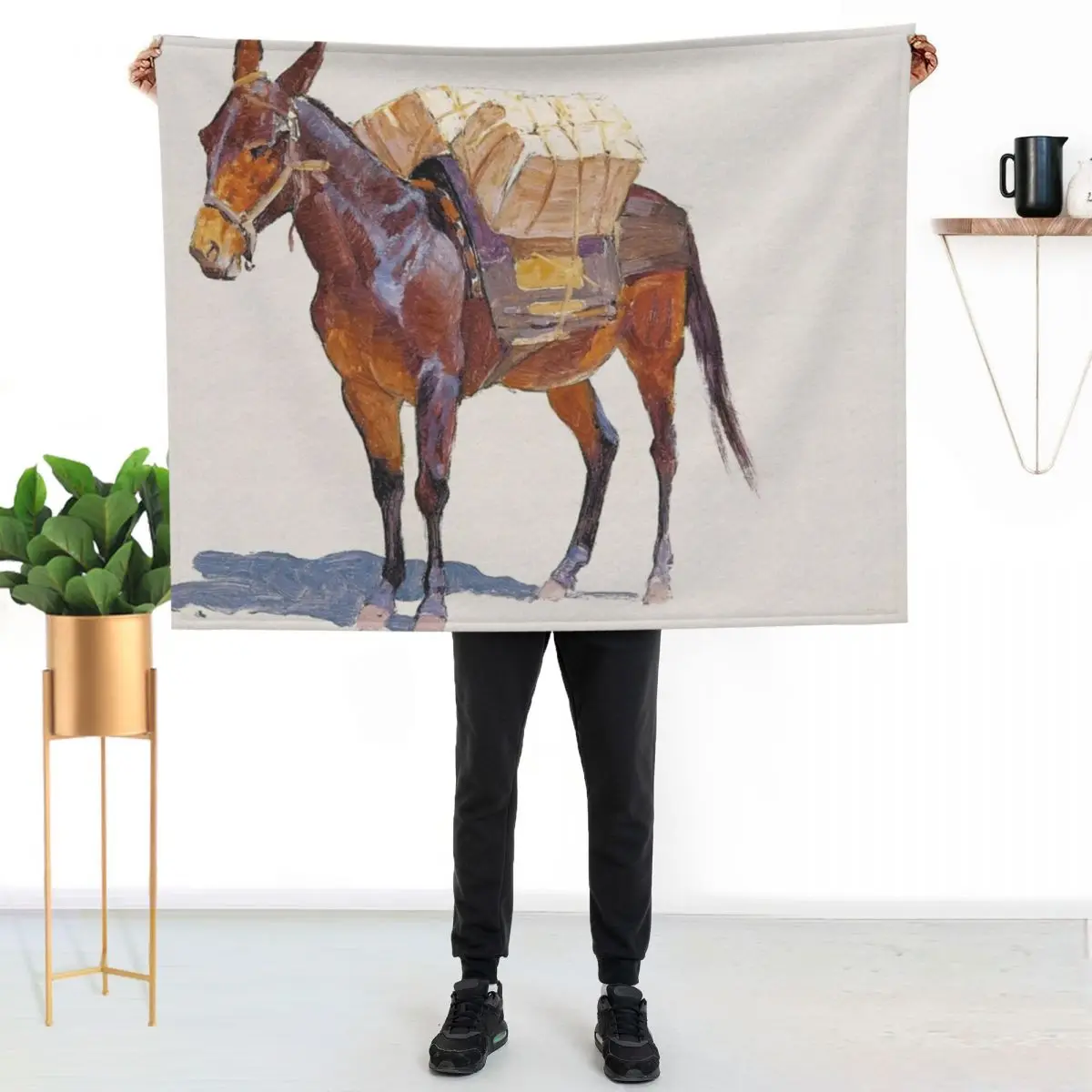 

Frederic Remington - Untitled pack mule study Throw Blanket Fade Resistant Durable Throw Blanket
