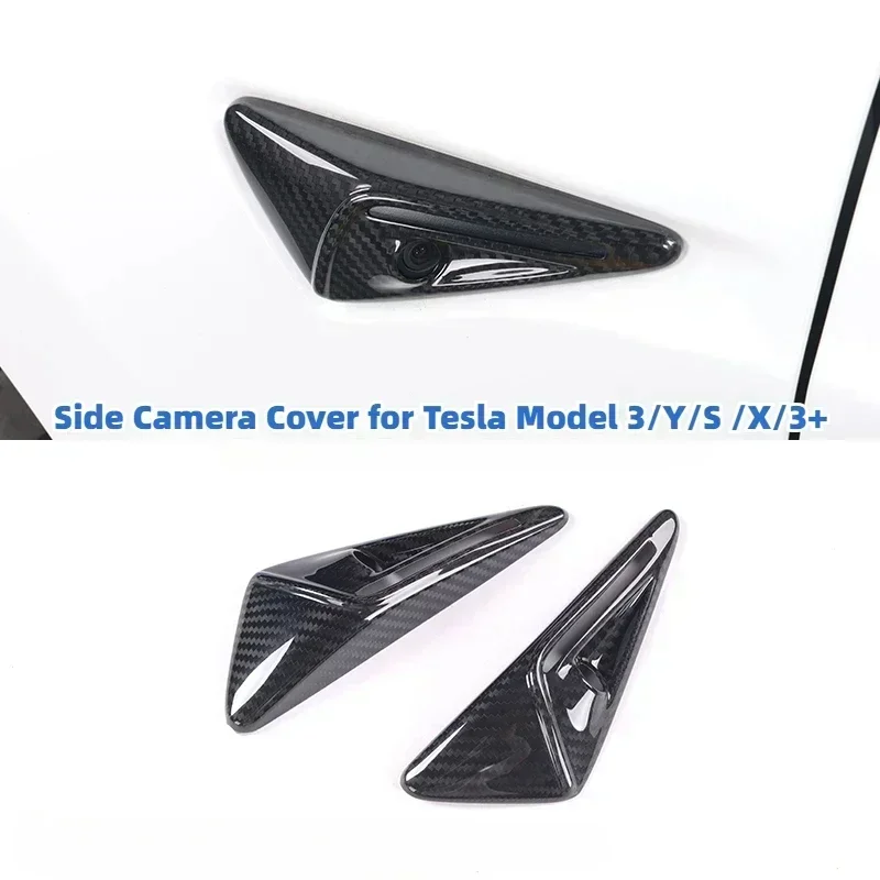 Side Camera Cover for Tesla Model 3/Y/S/X/3+ Highland 100% Real Carbon Fiber Sticker Leaf Board 3K 240G Dry Carbon 2021-2024