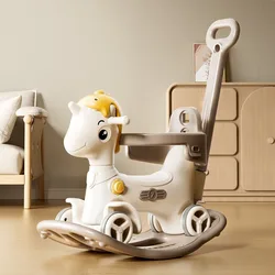 2-in-1 Rocking Horse for Children Yo-yo Car, Baby Rocking Horses Baby Strollers, Anti-fall Fence Push Rod Ride on Horse for Kids