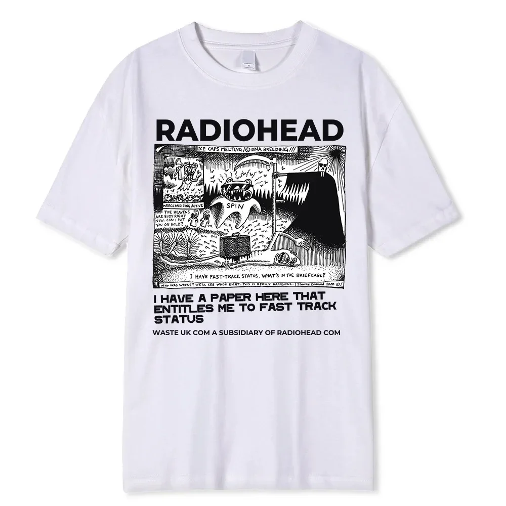 Radiohead 남성용 빈티지 클래식 티셔츠, 북아메리카 투어 록 보이, 힙합 스트리트 100% 코튼 오버사이즈 상의