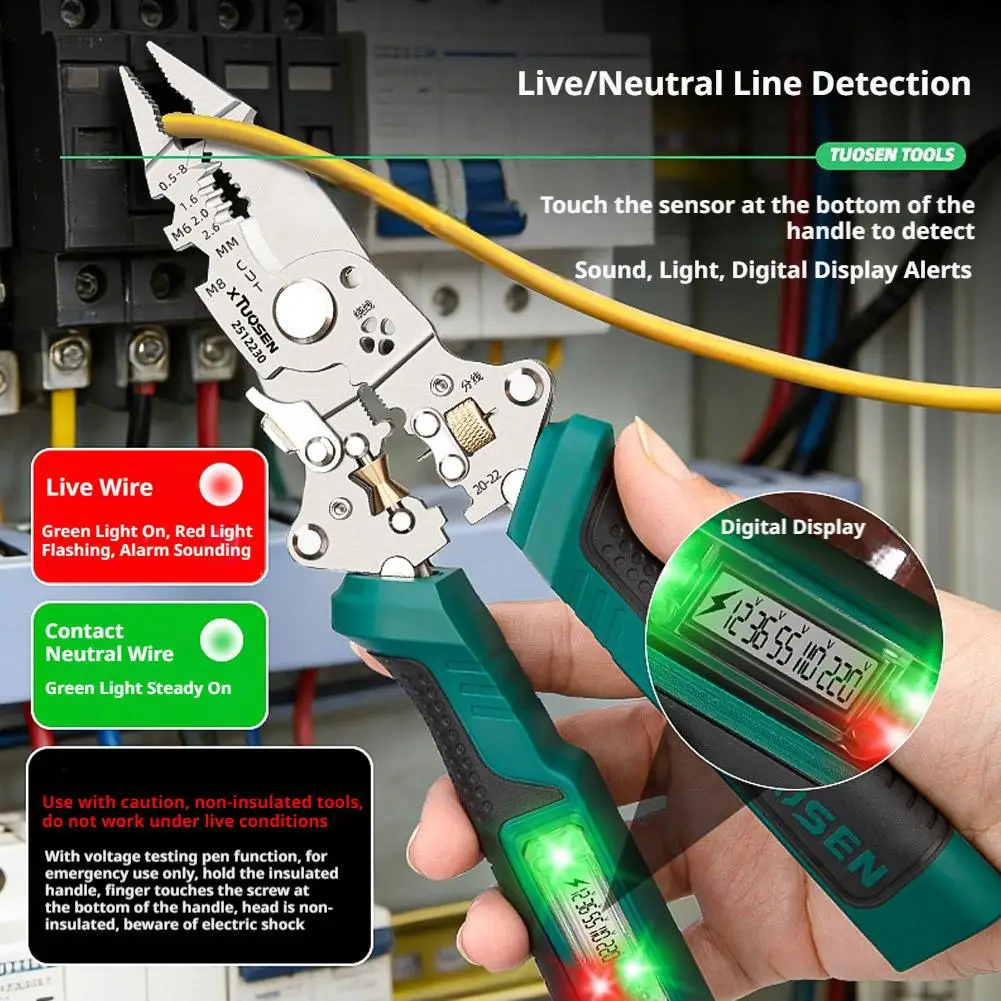 Electrical Pliers Wire Stripper Foldable Cable Cutter Stripper Pliers Electrician Hand Tools,Built-In Voltage Tester Screwdriver
