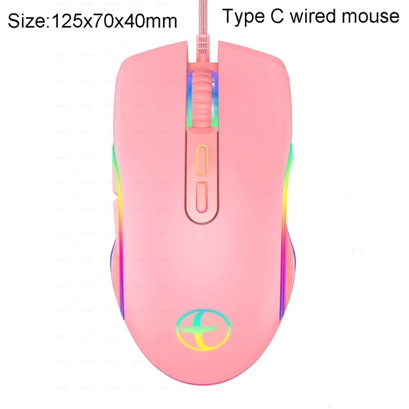 Mouse óptico com fio USB trançado com luz RGB tipo 3200DPI para computador