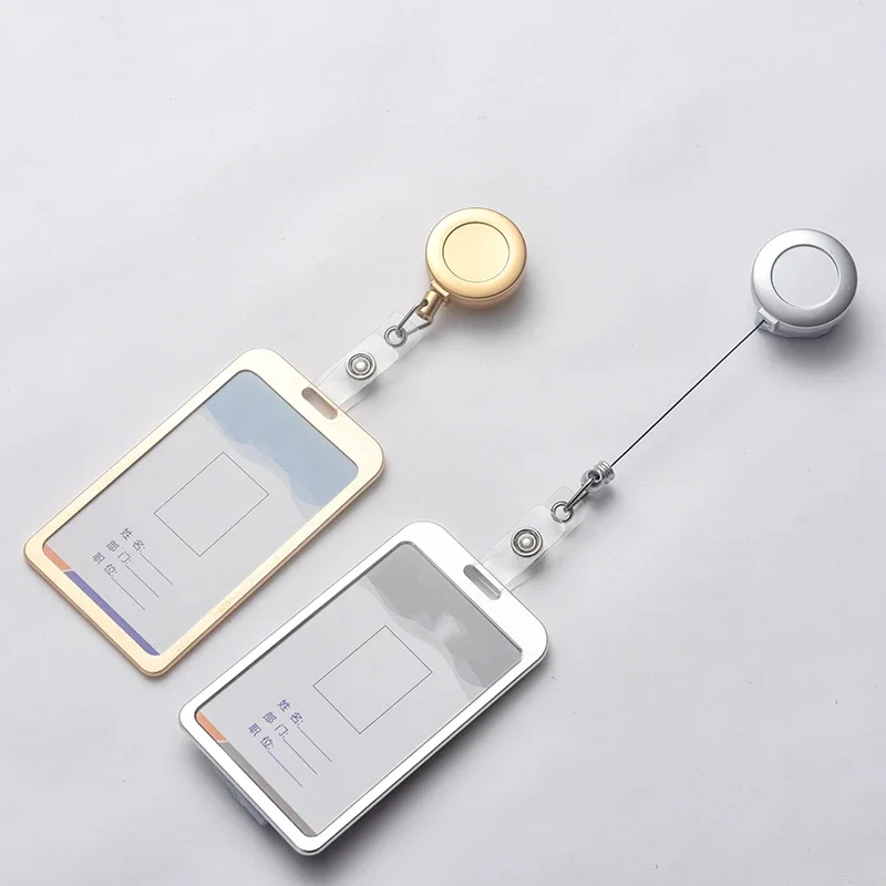 1pc Metal Work Card Holder with Retractable Plastic Badge Reel for Staff Hospital Medical Workers ID Card Case Clip Keychain