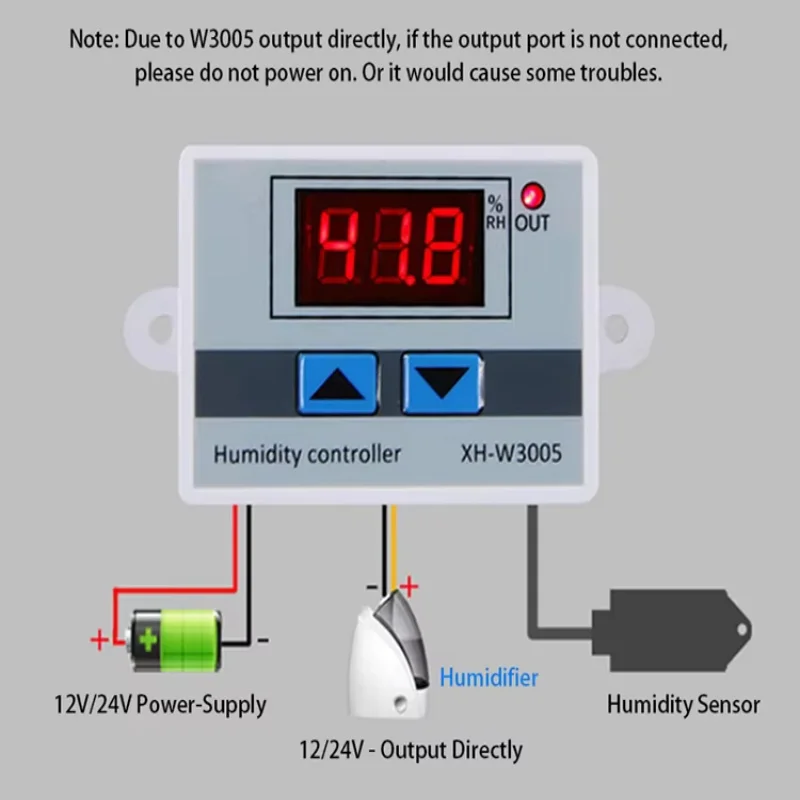 XH-W3005 DC12/24V AC110-220V 220V 10A Digital Humidity Controller Hygrometer Control Switch 0~99%RH Hygrostat w/ Humidity Sensor