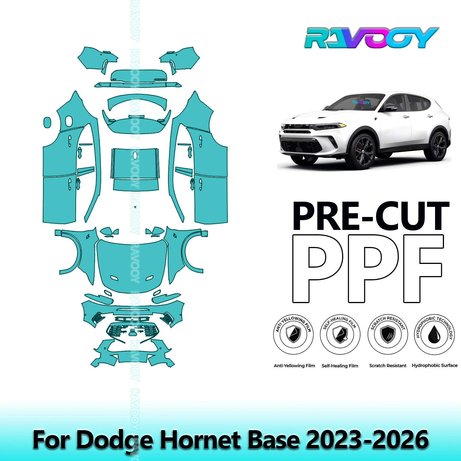 

Автомобильная предварительно вырезанная защитная пленка для краски, полная автомобильная защита от царапин, внешний ТПУ PPF для Dodge Hornet Base 2023-2026