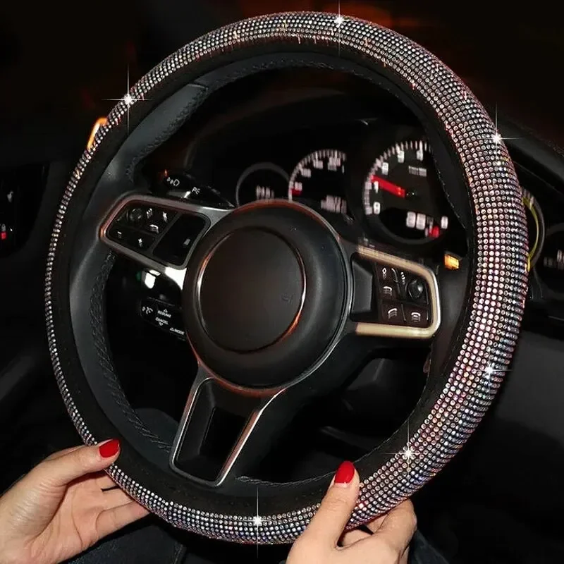 2025NEW Car steering wheel cover with diamond summer elastic without inner ring full diamond high-grade non-slip handlebar cover image 6