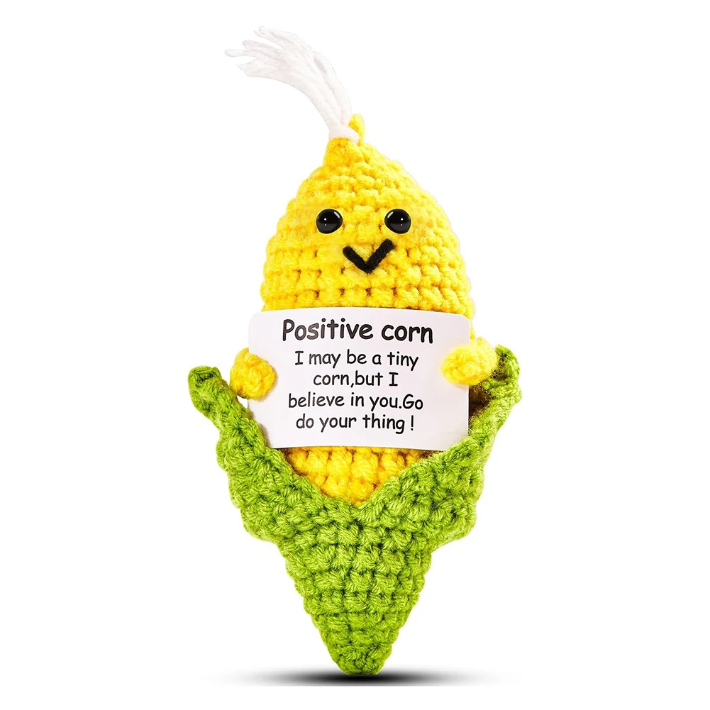1 pieza de regalo de felpa de maíz de ganchillo, mini lindo soporte emocional decoración de escritorio con tarjeta positiva, decoración de la habitación, adecuado para increíbles amigos y colegas, regalos de Navidad y Halloween