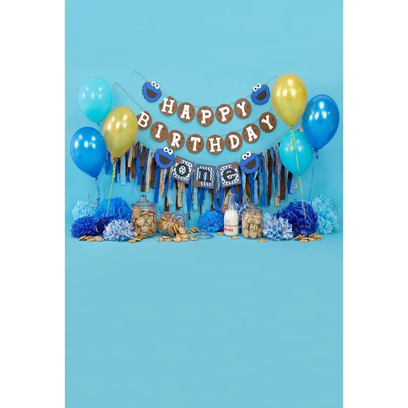 5x7FT Happy Birthday Street Yard Shop Light Monsters Balloons One Custom Photo Studio Backdrop Background Vinyl 220cm x 150cm