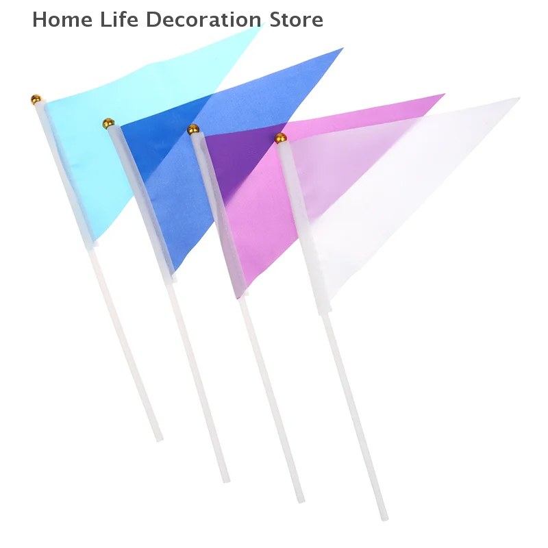 【TG】10Pcs Colorful Triangular Flags with 10 Plastic Flagpoles, Hand-Held, Small, For Marking Garden Lawn Yard Supplies