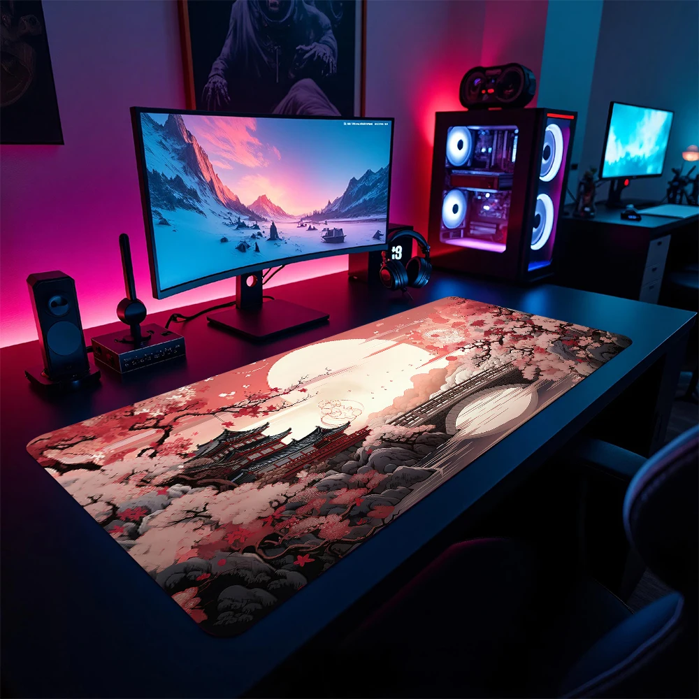 

Пейзажная тема, большой коврик для мыши XXL, настольный коврик, аксессуары для ПК, коврик для мыши с клавиатурой, красный и черный художественный пейзаж, игровой коврик, коврики для мыши