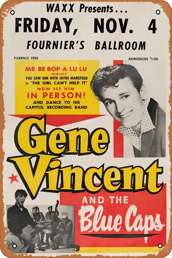 Retro Tin signs Reproduction Vintage ;Gene Vincent; Music Poster, Home Wall Art Tin Signs Retro Garage Plaque Decorative Living