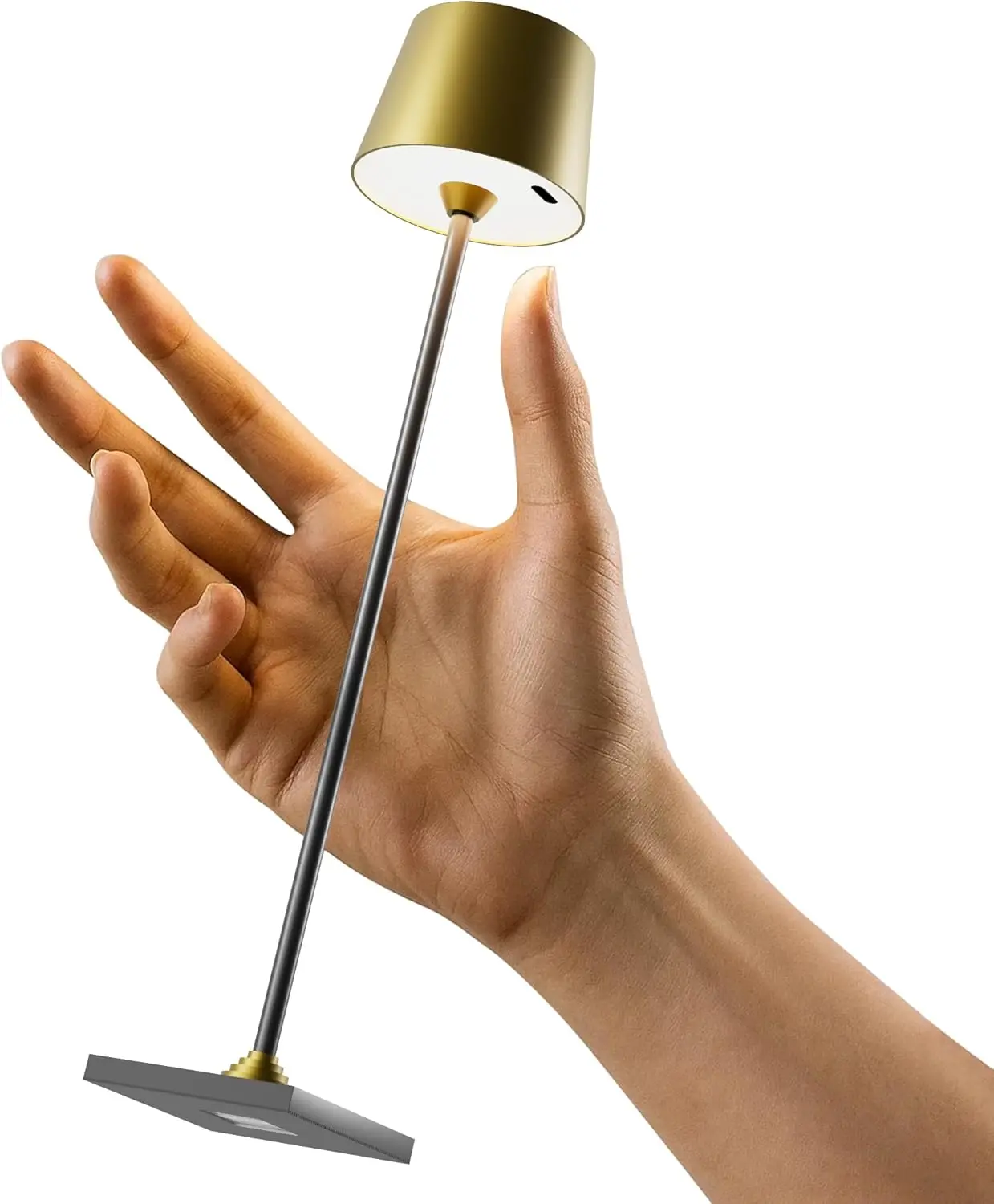 

Compact Cordless LED Table Lamp, Rechargeable, Dual Light Source (RGB Top & Warm Bottom), Touch Control & Timer, Metal for Bedroom & Kids Room (Antique Brass & Black)