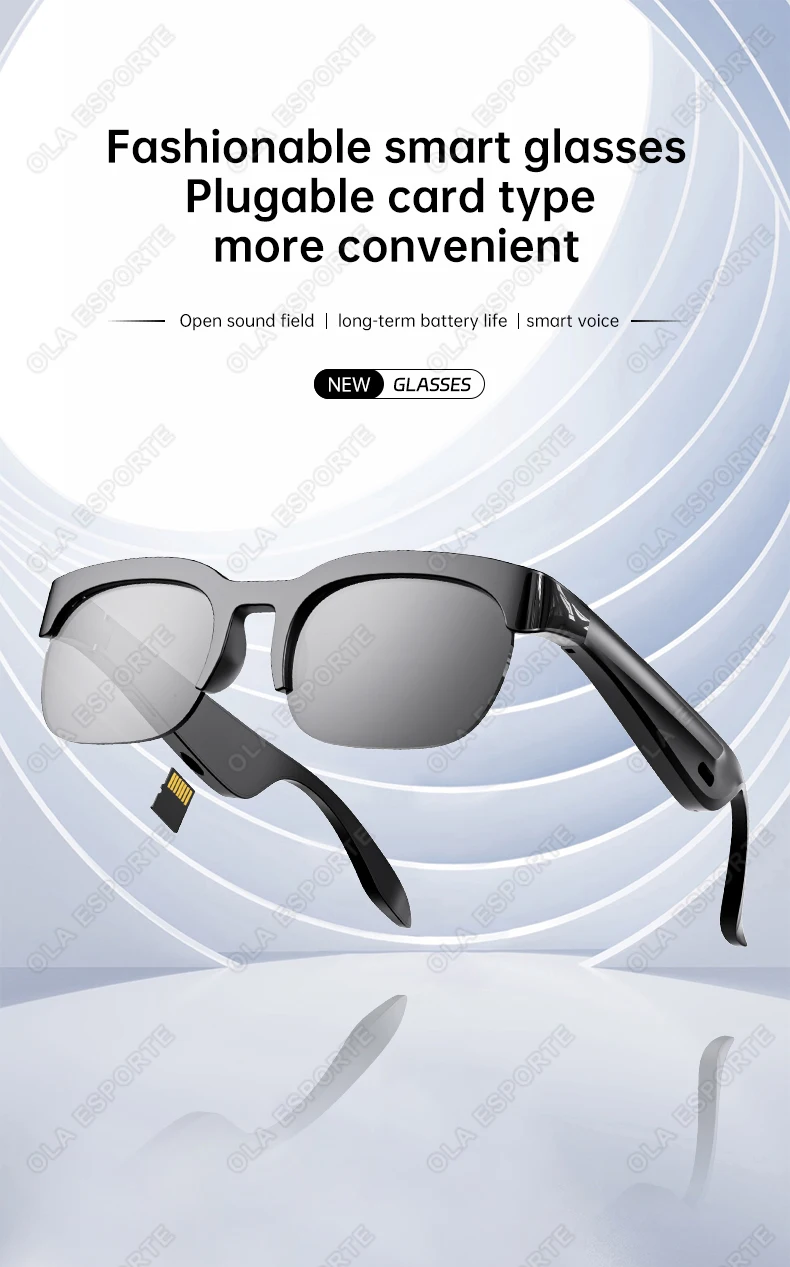 Sonnenbrille mit KI-Übersetzung, TF-Karte, Bluetooth, Gesprächsaufzeichnung, Musikwiedergabe, Smarte Sonnenbrille für Männer und Frauen HT30 – Detail 1