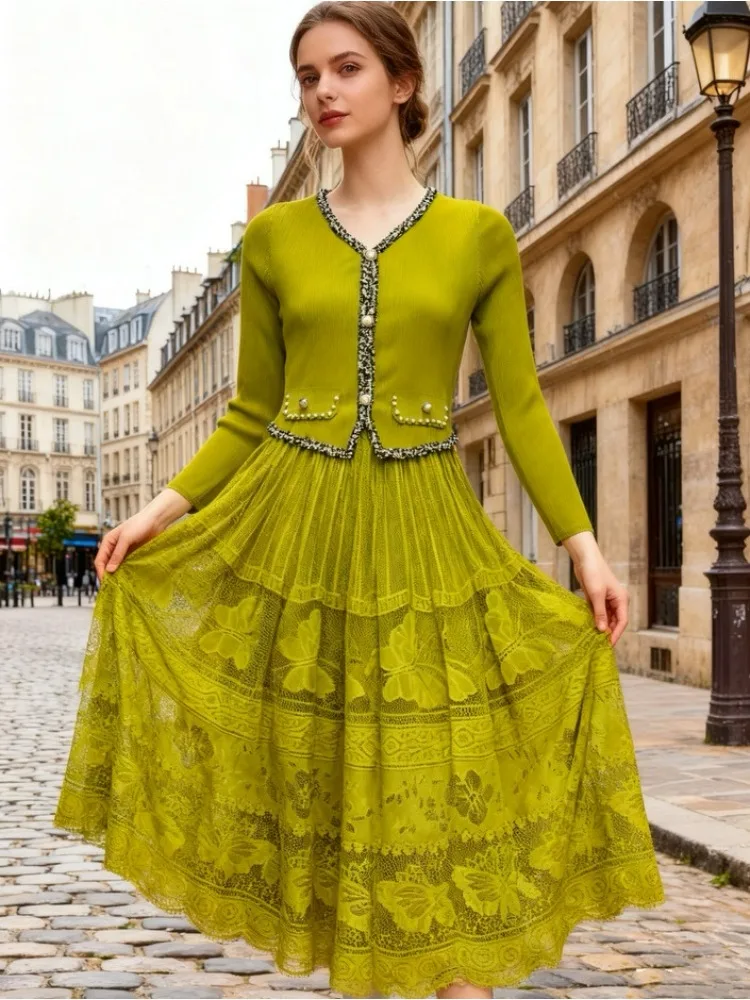 

Осеннее модное свободное плиссированное платье Miyake 202, однотонное, темпераментное и тонкое, суперэластичное, среднее и длинное, женское