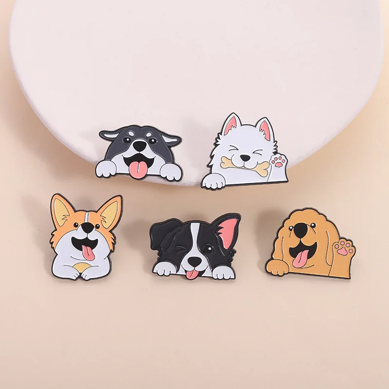 

Cute Animals Day Japanese and Korean Style Brooch, Versatile Dog Corgi Golden Retriever Fishing Huskies Metal Badge