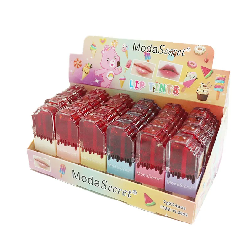 24Pcs Ice Cream Lip Gloss Lip Tint 6 Colors Set Long Lasting Waterproof Longlasting Lips Makeup Moisturizing Luquid Lipstick