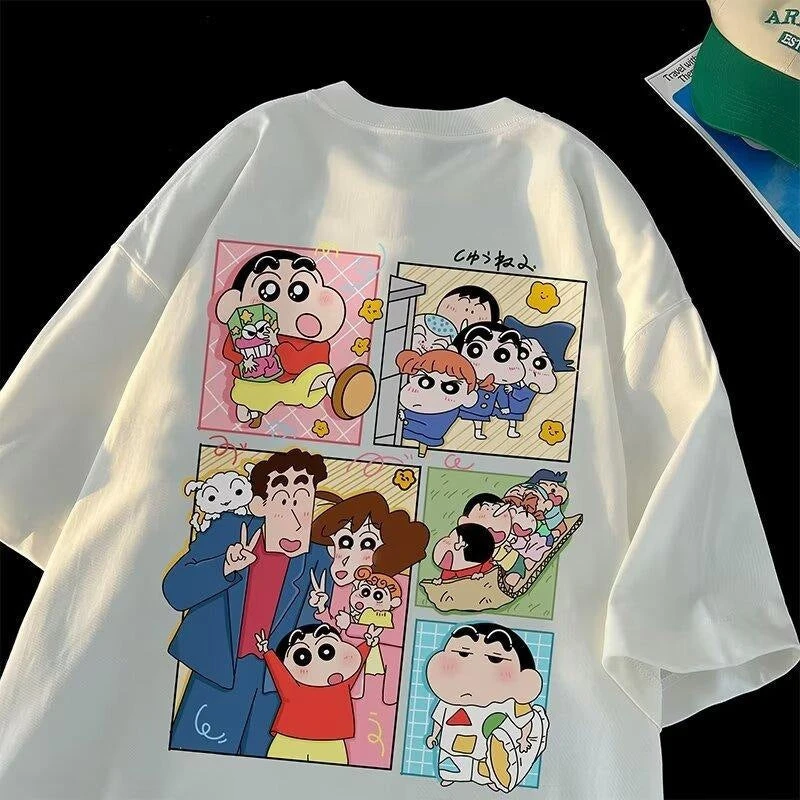 Crayon Shinchan Baumwoll-T-Shirt – Sommerliches, locker sitzendes T-Shirt für Paare, kurzärmeliges, lässiges Paar-Oberteil für Männer und Frauen