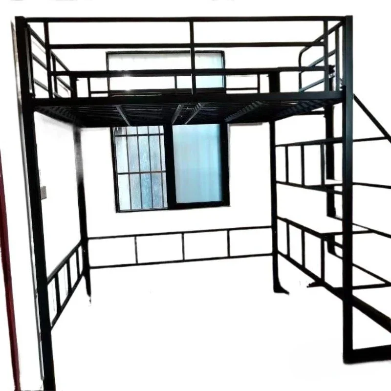 

Loft bed Small apartment space-saving Empty adult two-layer Wrought iron Nordic hammock Double