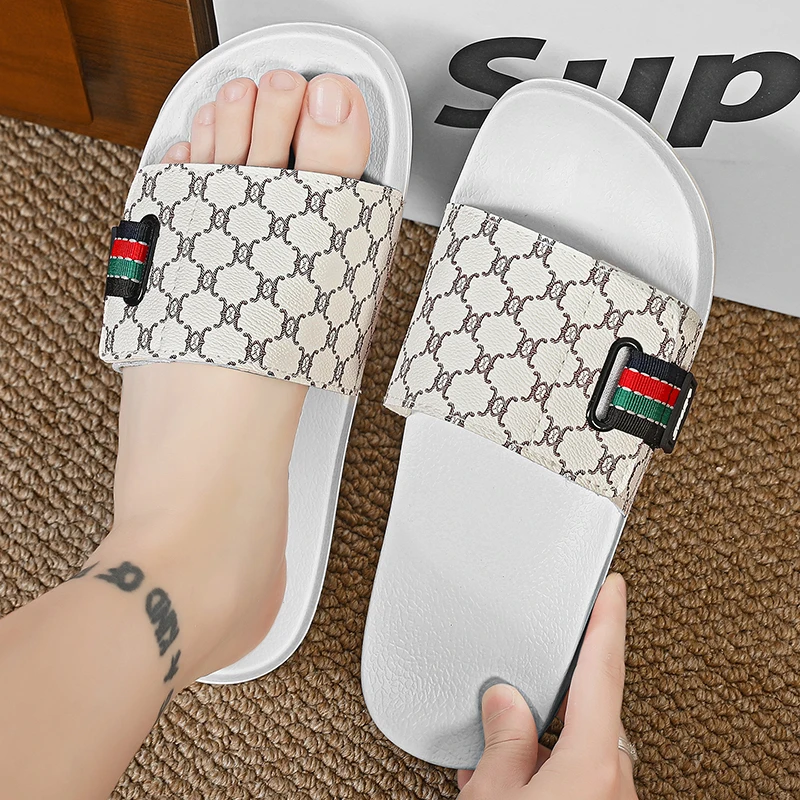 Men Trendy Pattern Slides Adjustable Strap Slippers Anti Slip Lightweight EVA Sole Indoor Home Outdoor Beach Casual Sandals 48