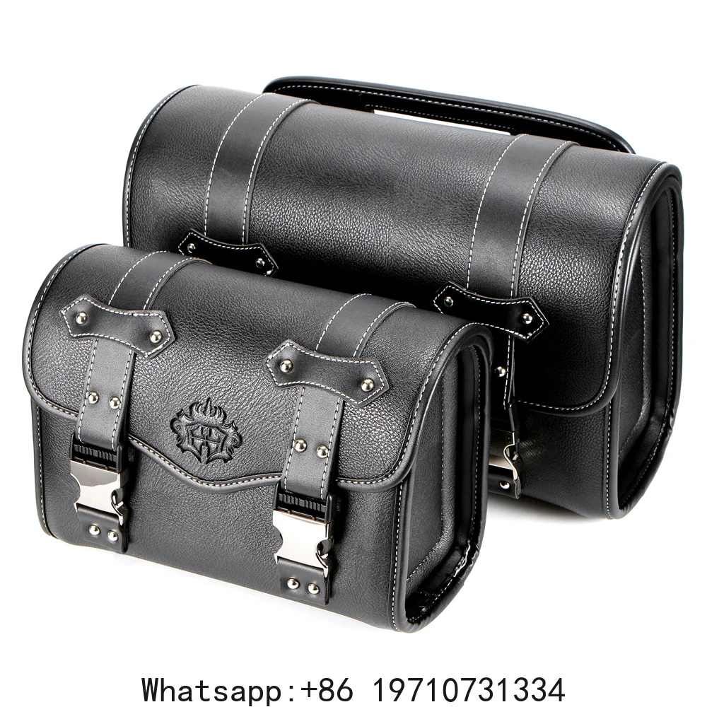 Generic Motorcycle Saddlebags – 2-Piece PU Leather Side Tool Bags & Fork Bag for Motorcycles