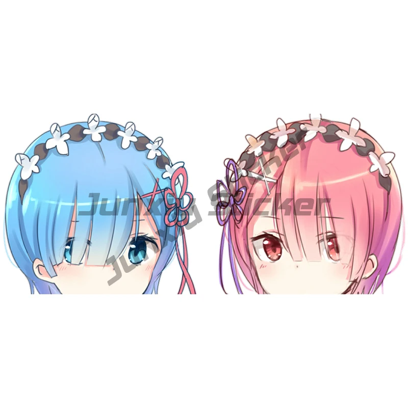 

Anime Twins with Blue Rem Ram Vinyl Car Stickers Personality Air Conditioner RV Waterproof Car Truck Window Motorcycle Decal