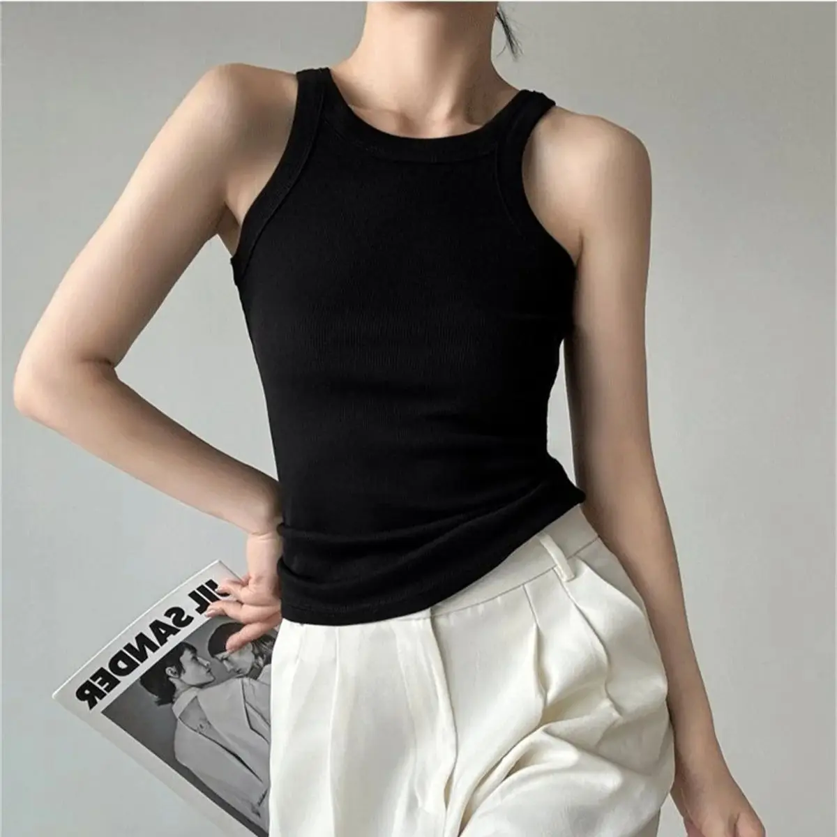 

Women O Neck Tank Top Fashion Summer Solid Sleeveless Ribbed Camisole Simple Basic Streetwear Casual Chic Clothes Sexy Girl Tops