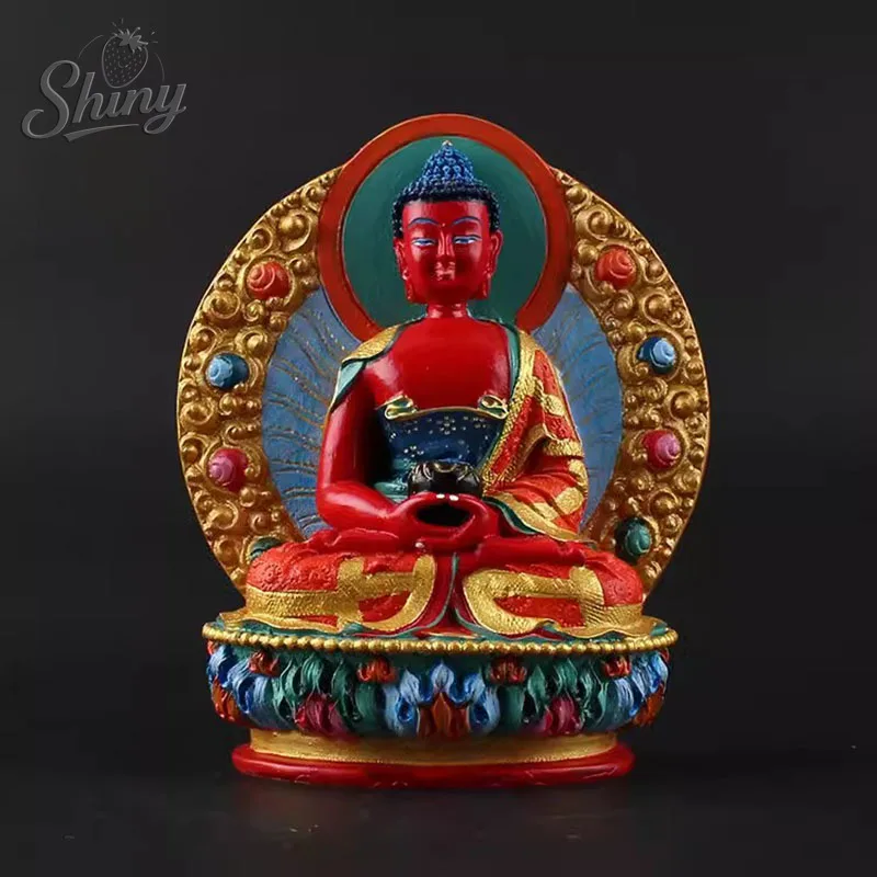 China Tibetan Buddhism Painted Mini Buddha Tantric Medicine Buddha Statue Protector God