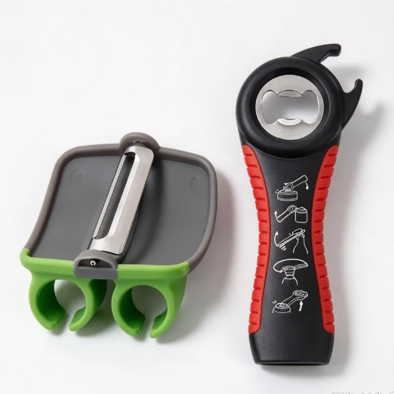 Multi-Functional Five-in-One Peeling Skin Opener Anti-Slip Cap Twister Beverage Bottle Opener with Four Position Can Opener