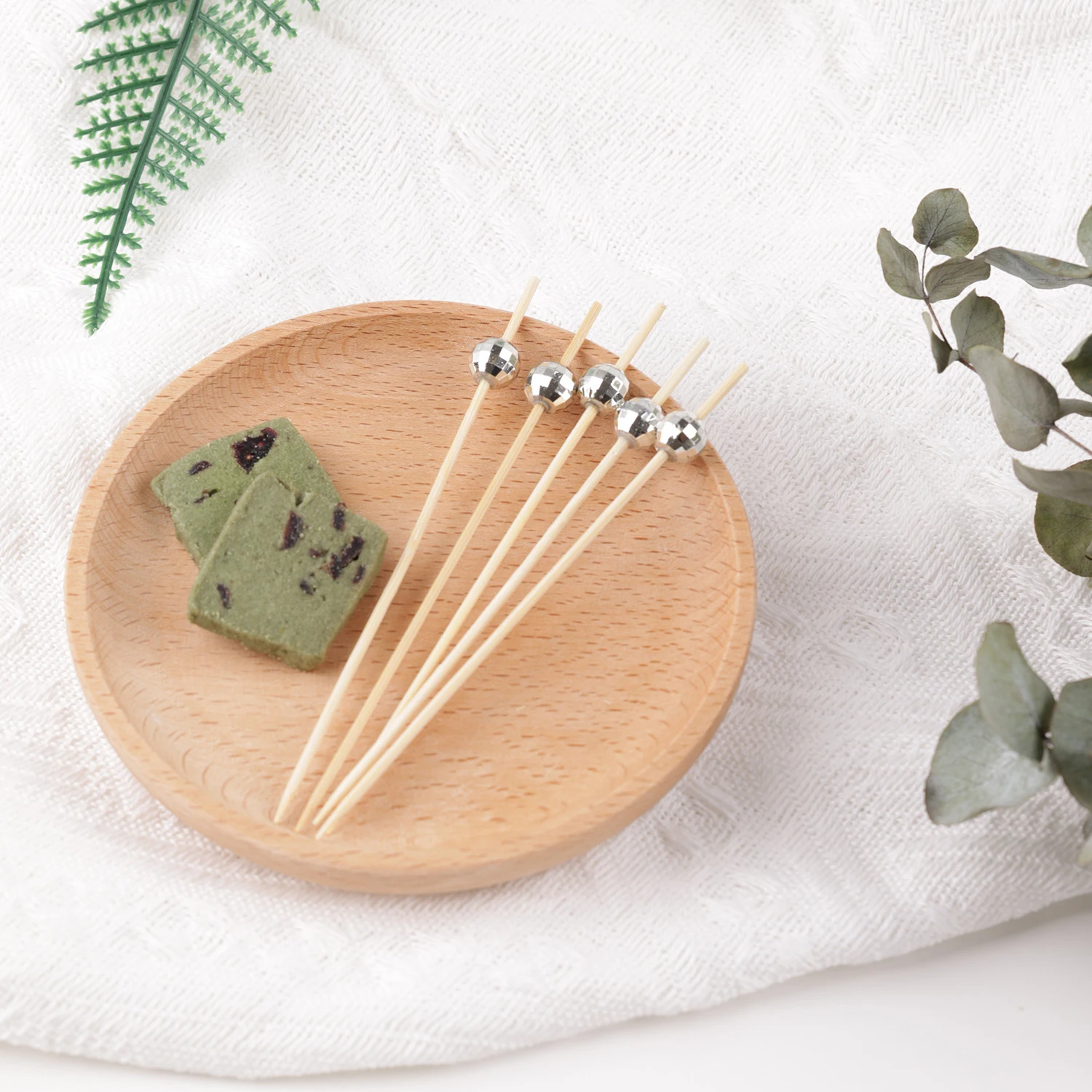 100Pcs 80s Mirror Disco Ball Disposable Bamboo Food Picks Buffet Dessert Fruit Forks for 70s Disco Birthday Wedding Party Decor