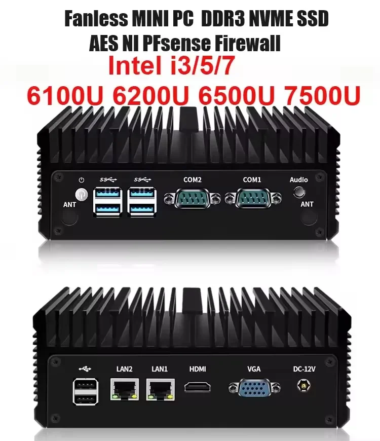 SZBOX 2.5G LAN Soft Router Intel i3 6100U i5 6200U i7 6500U 7500U Fanless Mini PC Firewall Appliance VPN Server