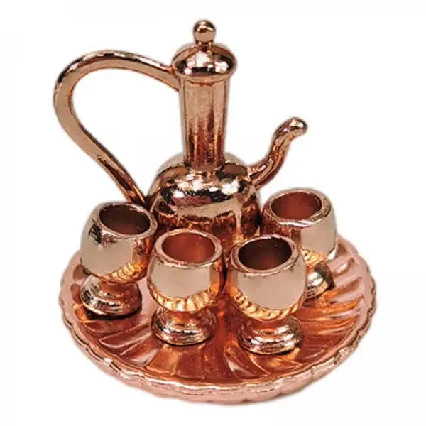 Miniature Alloy Teapot Tea Tray Cup Pretend Kitchen Toy Set Dollhouse Decor for Youth Girls Boys Age 15-35