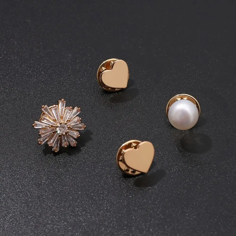 Gold Color Charm Accessories Pearl Style Decorative Brooch Cardigan Pin Anti-Exposure Neckline Buckle Heart Brooch Pearl Brooch